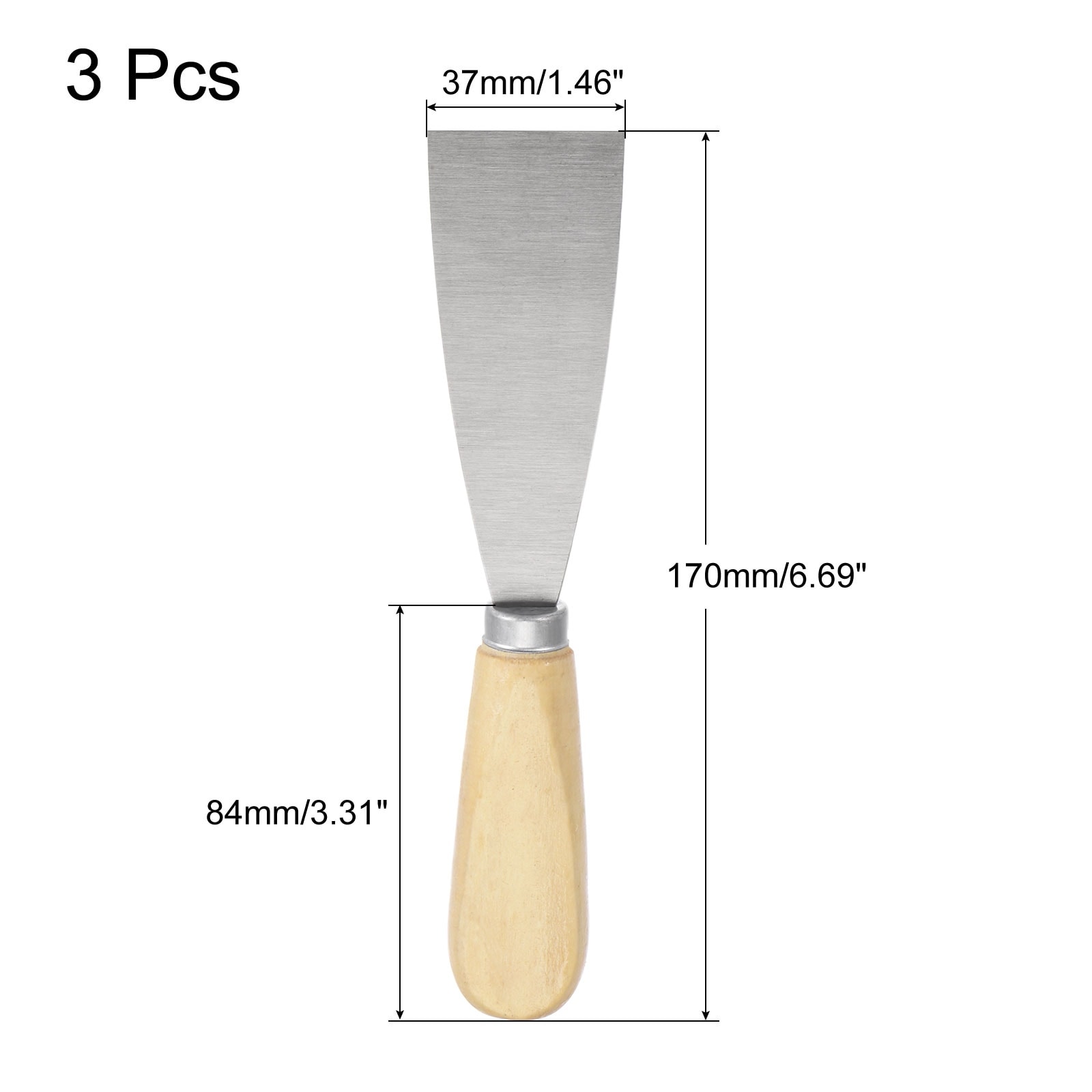 Putty Knife Carbon Steel Scraper Wooden Handle for Drywall Taping 3Pcs