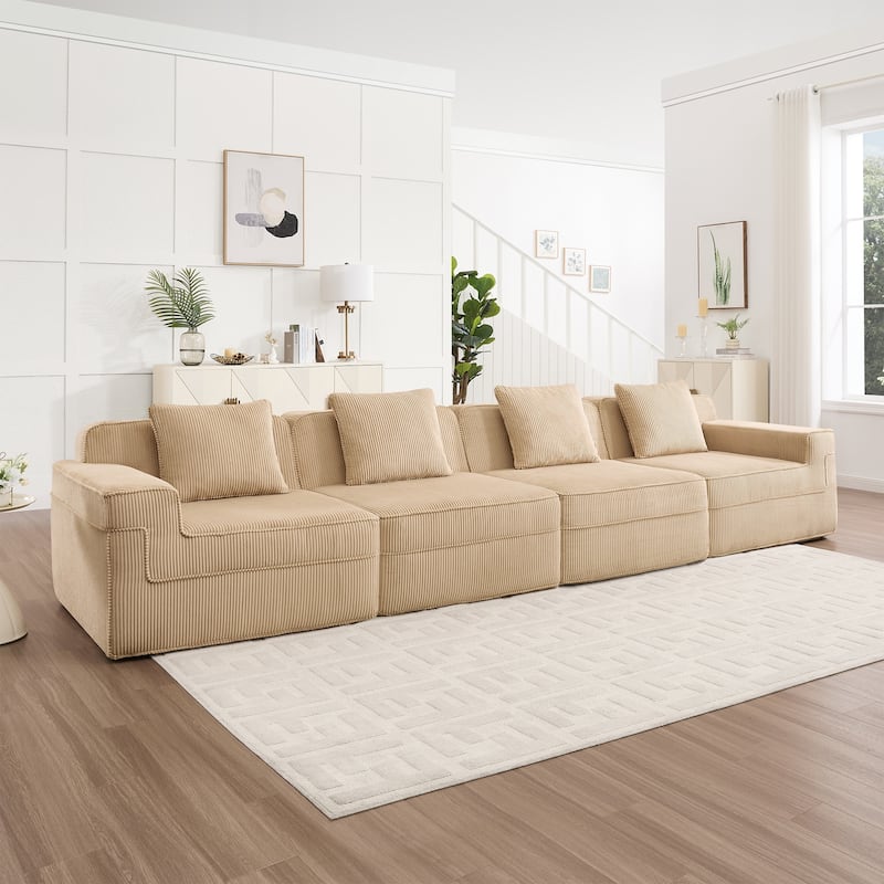 GDFStudio - Modular 4-Seater 153.5" Corduroy Boneless Cloud Sofa