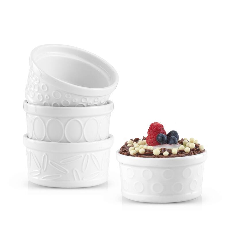 JoyJolt White Embossed Porcelain Ramekins - Set of 4 - 4 oz