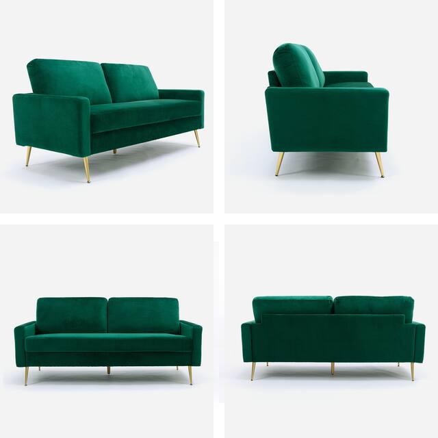 Modern Loveseat Square Arms Upholstered Velvet Sofa with Pillows