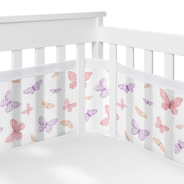 slide 2 of 6, Sweet Jojo Designs + BreathableBaby Breathable Mesh Crib Liner Pad Pink/Purple Shabby Chic Butterfly Girl -Colorful Butterflies