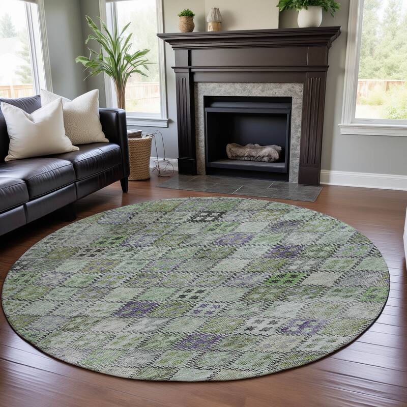 Premium Washable Super Soft Global Boho Mayfield Rug - Green - 8' x 8'