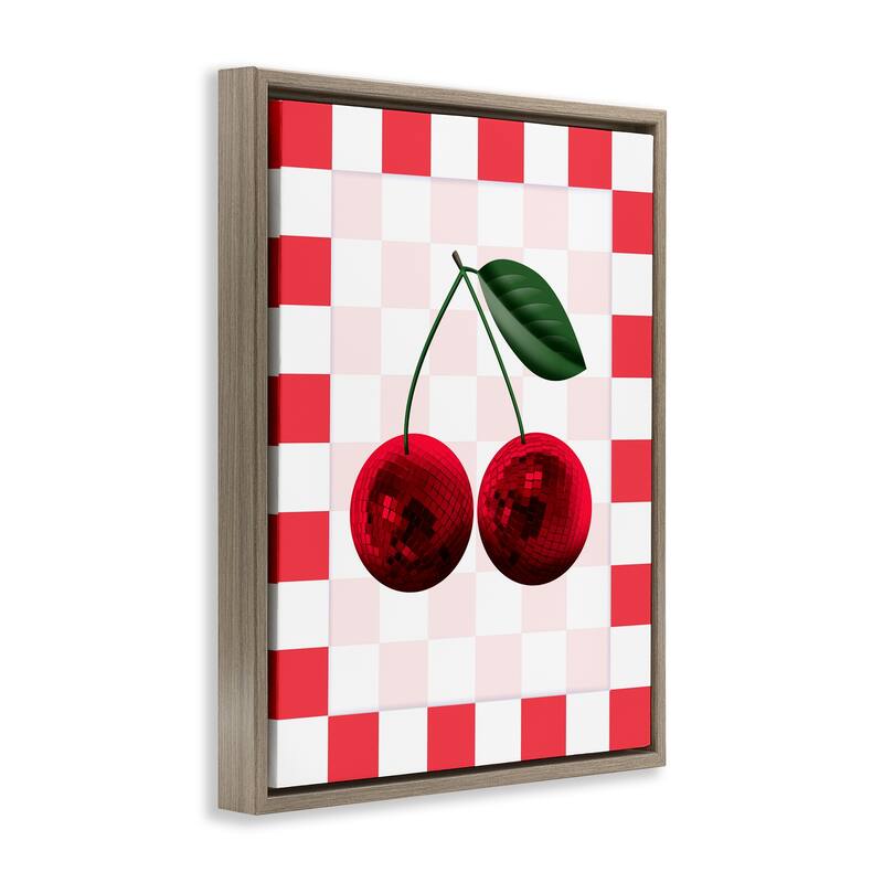 Stupell Disco Cherries on Checkered Framed Floater Canvas Wall Art Design By Marcus Prime