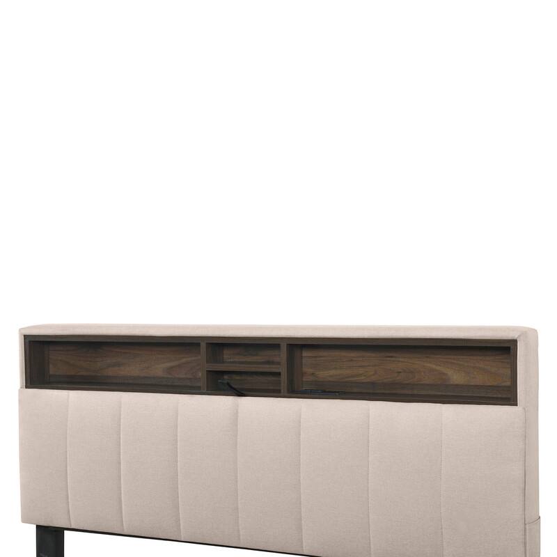 Full Size Upholstered Bed with Storage Headboard,Platform Bed with Trundle,2 Drawers and Charging Station