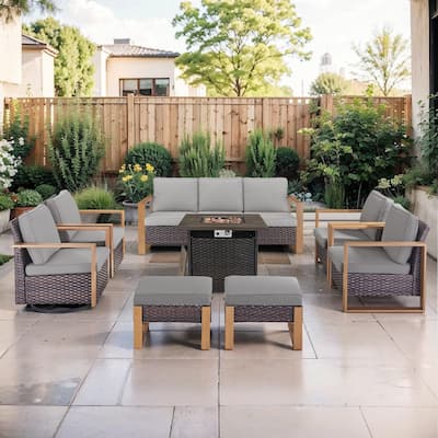 Pocassy Outdoor Fire Pit Table with 3-Seat Sofa Chairs Furniture Set