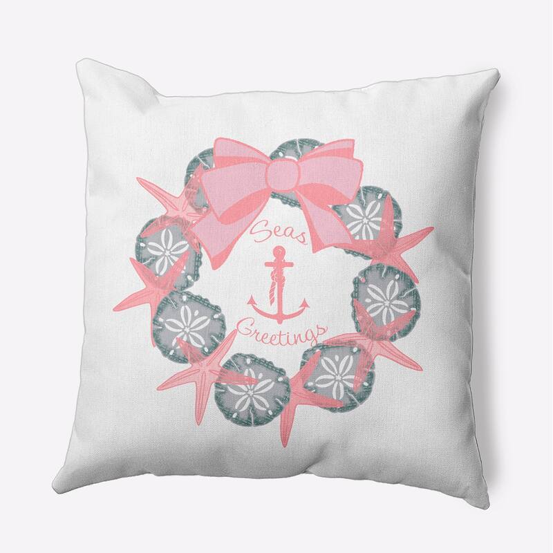 Seas and Greetings Wreath Beachy Christmas Accent Pillow - 26" x 26" - Pink Icing