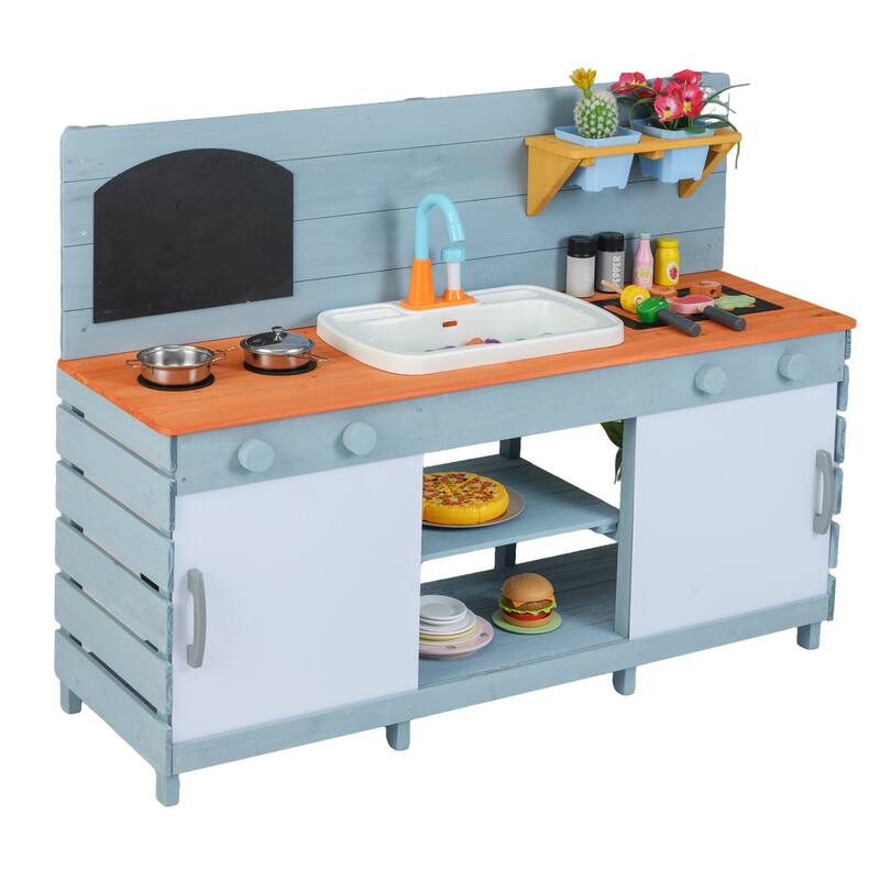 Kids Play Kitchen Set with Stoves for Boys Girls Aged 3-8-Blue - Multi