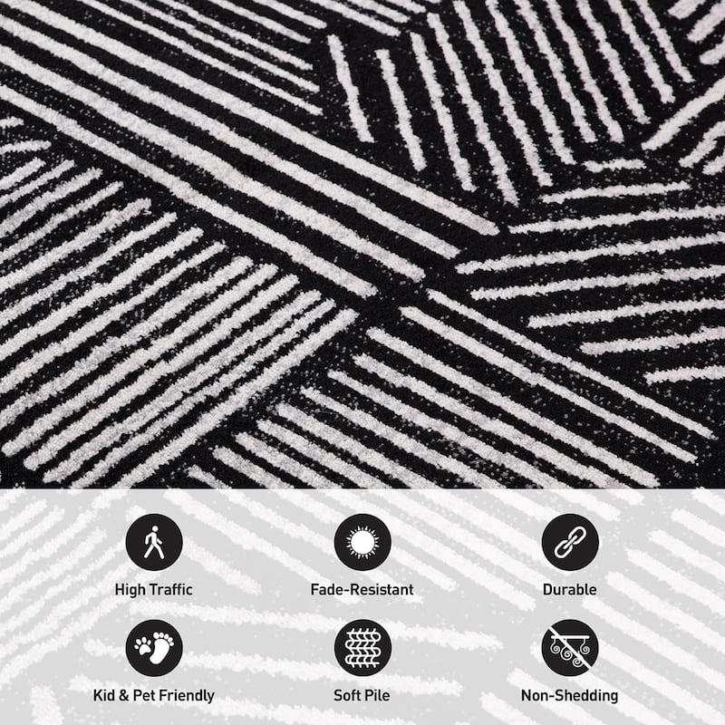 World Rug Gallery Contemporary Boho Stripes Black Area Rug