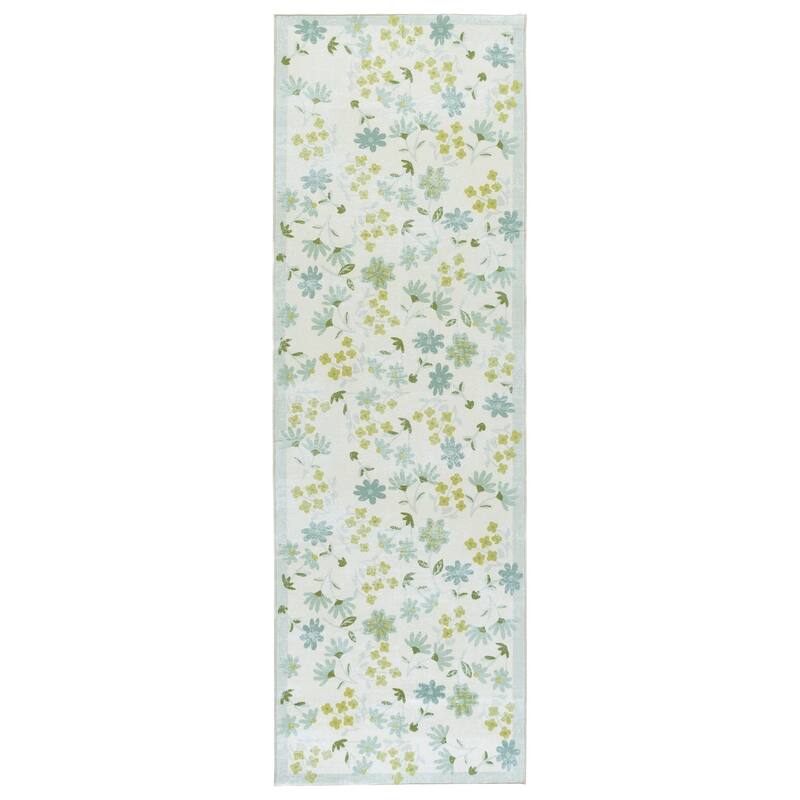 Martha Stewart Slavojka Machine Washable & Slip Resistant Rug - 2'6" x 8' Runner - Beige/Light Green