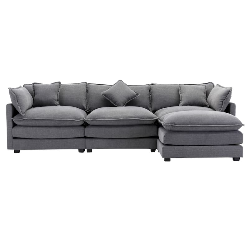 112" L-Shape Sectional Sofa Modern Chenille Sofa Couch with Ottoman - Gray