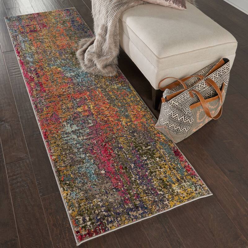 Nourison Celestial Abstract Bohemian Area Rug - 2'2" x 7'6" Runner - Orange/Multi - Runner/Rectangle