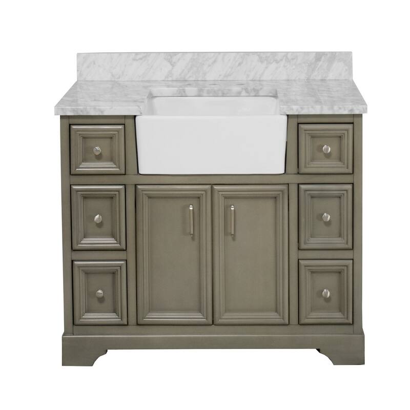 KitchenBathCollection Zelda 42" Farmhouse Bathroom Vanity with Carrara Marble Top