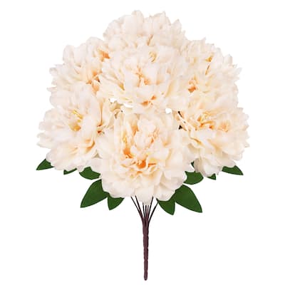 Set of 2 Peach Artificial Lush Hybrid Peony Flower Stem Bush Bouquet 17in - 17" L x 10" W x 10" DP