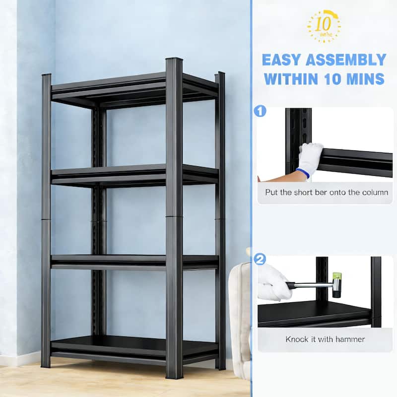 4 Layer Garage Storage Rack, Heavy-Duty Shelving, Adjustable Metal Dividers, Black, Requires Assembly