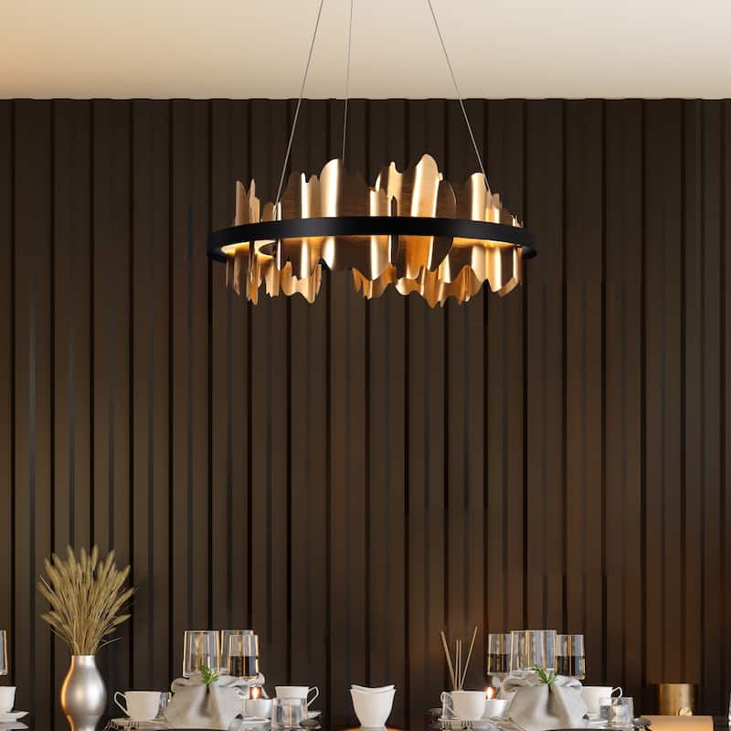 Modern LED Gold Black Drum Chandelier Wheel Lights for Dining Room Bedroom - D 23.5" x H 8"