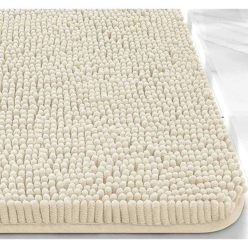 2 Piece Set Cream Soft Cozy Plush Chenille Bath Mat Bathroom Rug