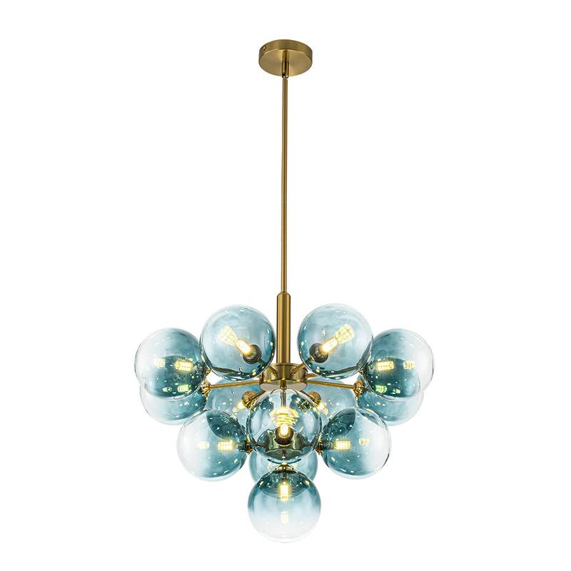 Glam Cluster Blue Tinted Glass Globe Round Tiered Chandelier 24.8 in