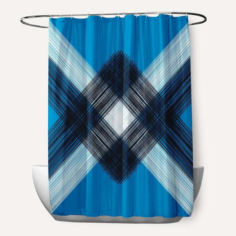 71 x 74-inch String Art Geometric Print Shower Curtain - Blue