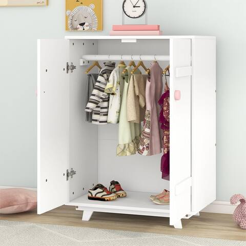 Wooden Wardrobe Cabinet with Hanging Rod,Storage Armoires with Doors