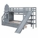 preview thumbnail 18 of 50, Twin-Over-Twin Castle Style Bunk Bed with 2 Drawers 3 Shelves and Slide