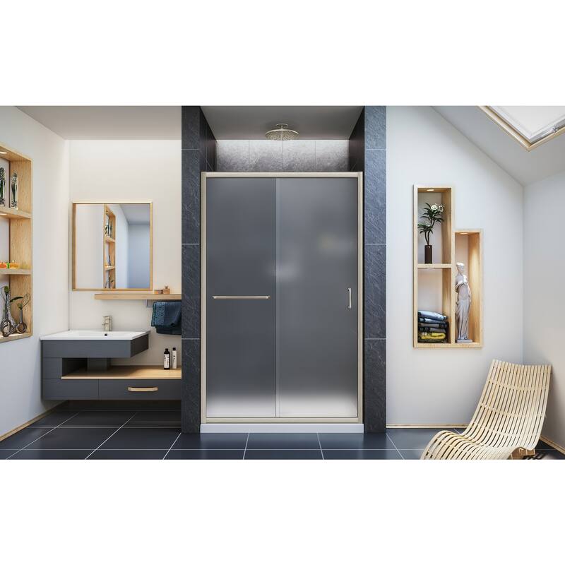 DreamLine Infinity-Z 44-48 in. W x 72 in. H Semi-Frameless Sliding Shower Door, Frosted Glass - 44" - 48" W - Brushed Nickel Finish