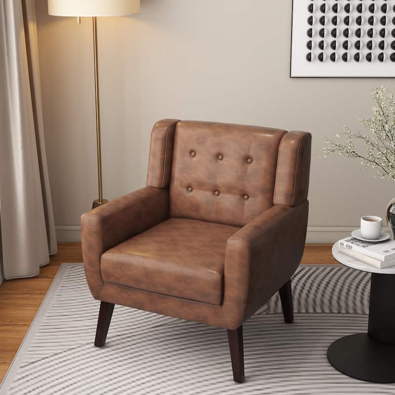 Modern Upholstered Faux Leather Tufted Armchair Linen Accent Chairs