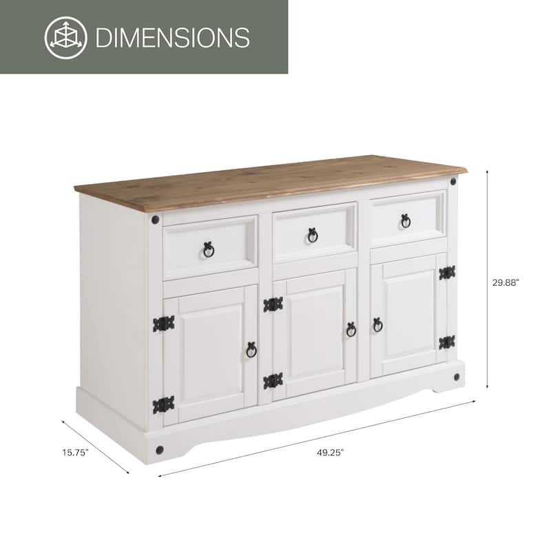 OS Home and Office Furniture Model COW388 Cottage Series Wood Buffet Sideboard in Distressed White
