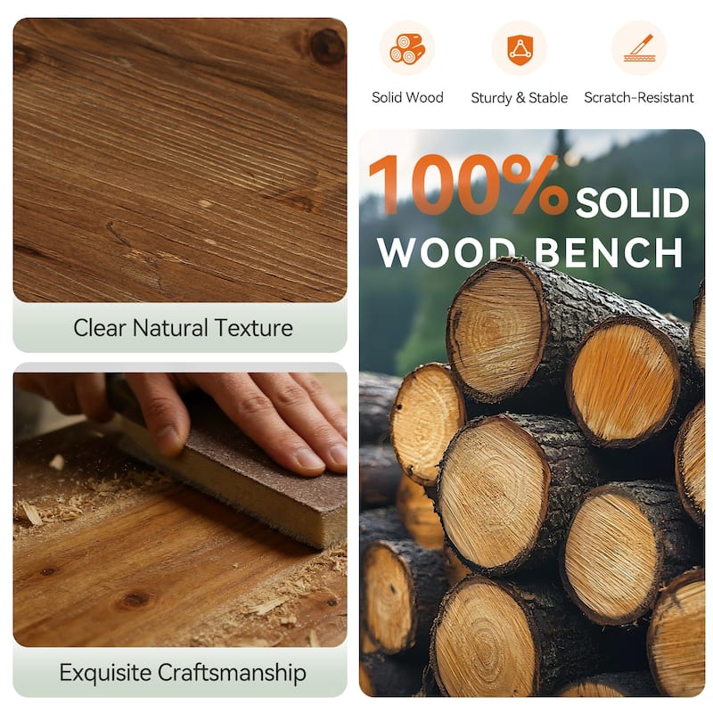 43 Inch Solid Wood Entryway Shoe Bench for Living Room / Bedroom / Hallway / Mudroom - 43.31" L x 13.78" W x 17.72" H