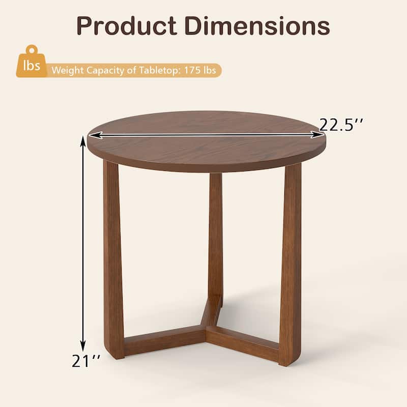 Gymax 2PCS Round Side Table w/Sturdy Rubber Wood Legs Triangular