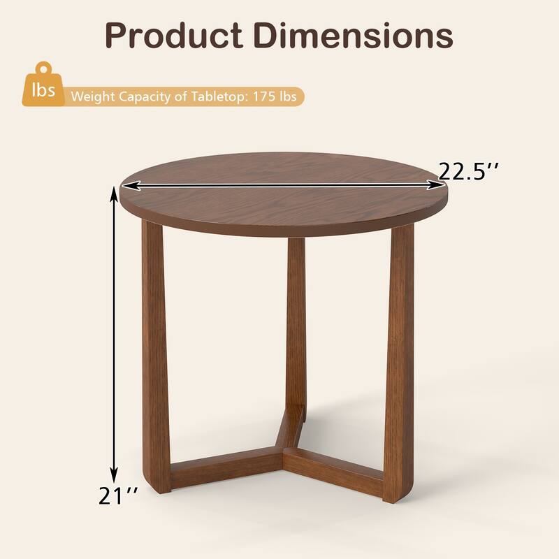 Gymax Round Side Table w/Sturdy Rubber Wood Legs & Triangular
