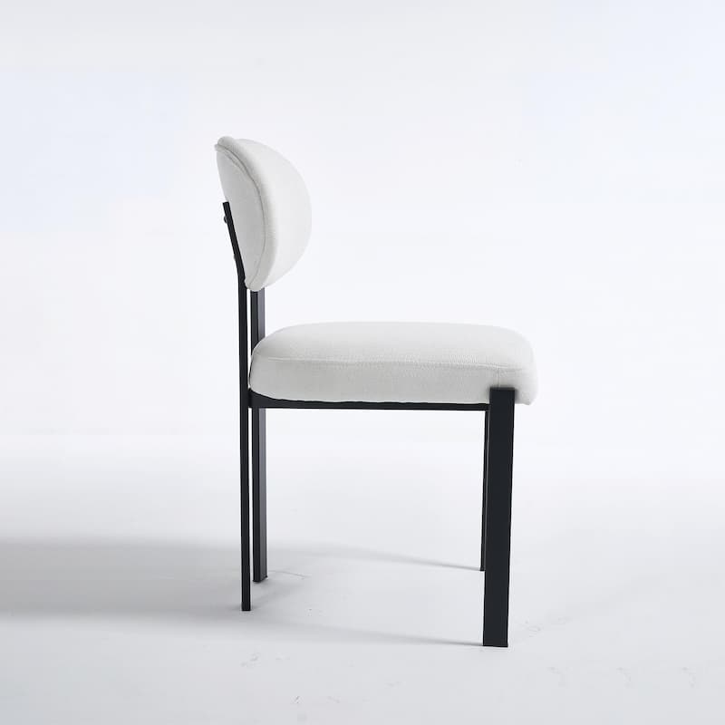 Mid-Century Upholstered Boucle Kitchen Dining Chairs with Black Metal Legs，Set of 2