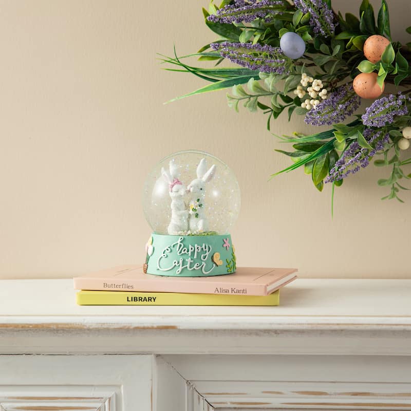 Glitzhome Easter Resin Bunny Couple Waterglobe Spring Gifts Table Decor