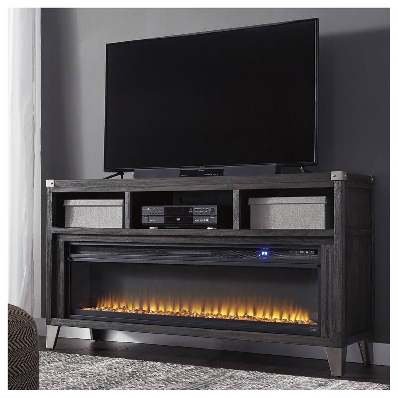 Signature Design by Ashley Todoe Brown Wood 65-inch TV Stand with Electric Fireplace - Brown