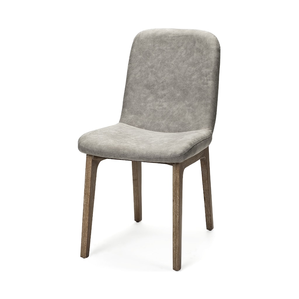 Set of 2 Modern Grey Fabric Dining Side Chairs with Solid Wood Legs and Solid Back for Dining Room - 35.3”H x 25.5”W x 18.5”D