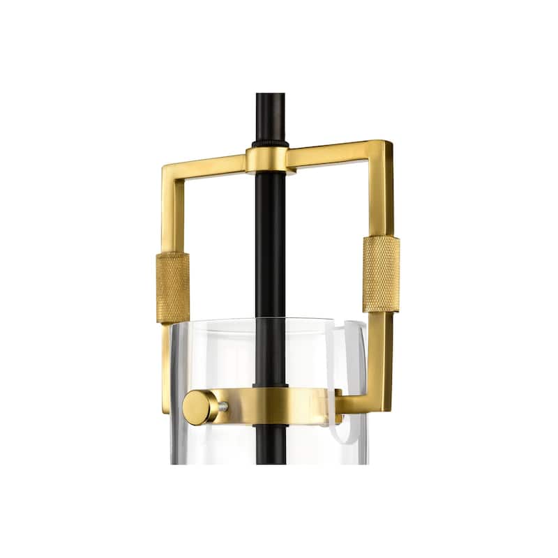 Black and Antique Gold 1-Light 10 Inch Globe Shaped Clear Glass Pendant