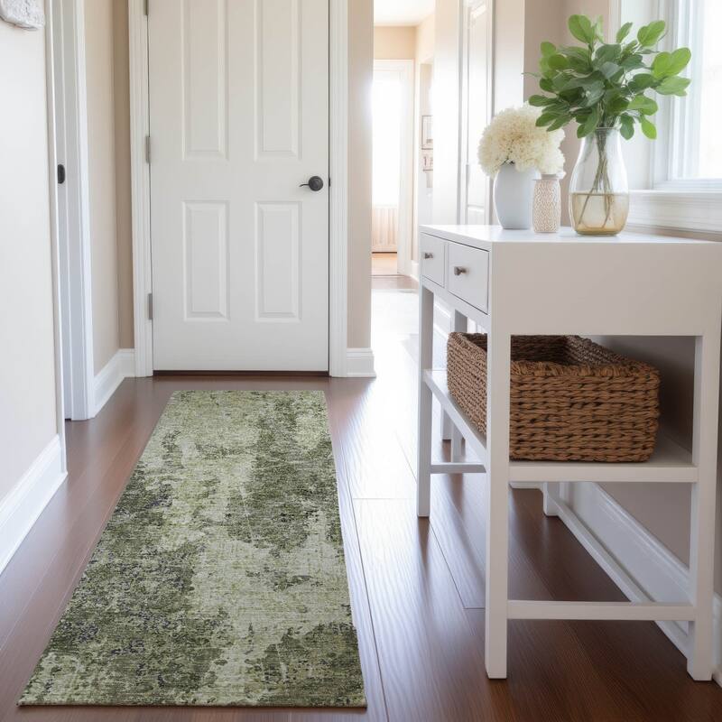 Premium Washable Super Soft Abstract Glam Mayfield Rug - Aloe - 2'3" x 7'6"