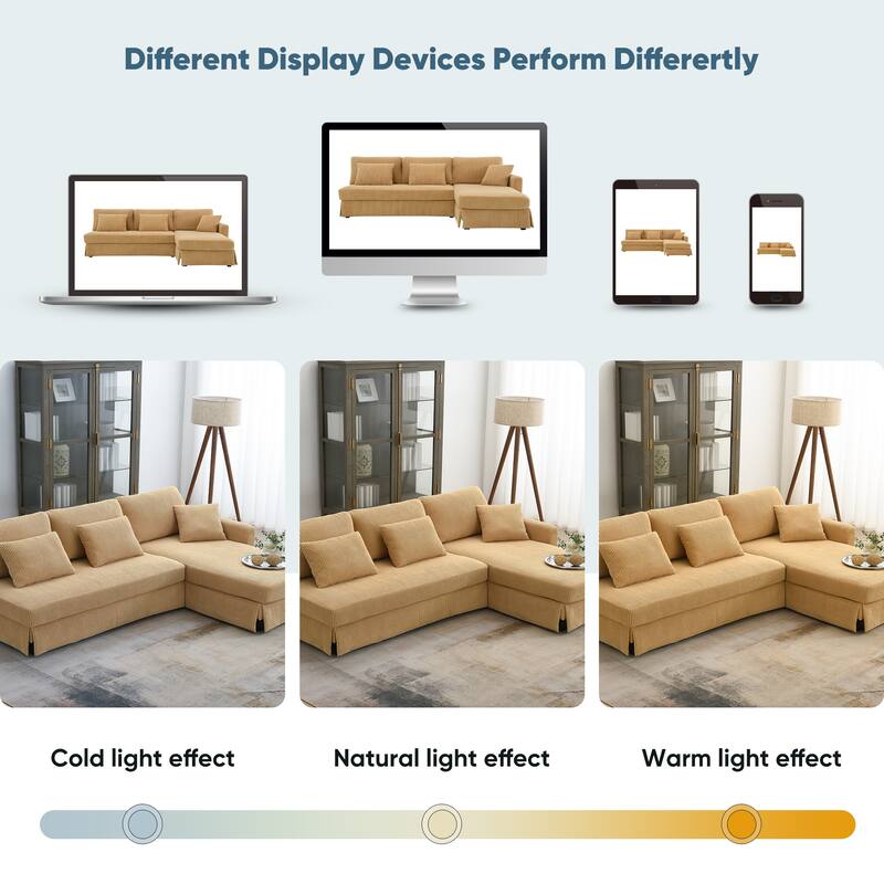 87X61"Modern L-shaped Corduroy Sofa with Reversible Chaise, 4-seat Upholstered Sectional Indoor Furniture for Living Room
