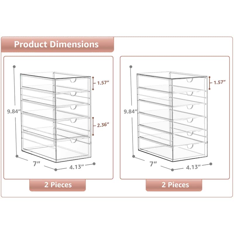 Sorbus Acrylic Cosmetic Makeup Organizer 22 Drawers Clear Stackable Storage Bins For Jewelry And Office Supplies Organizer- 4Pc