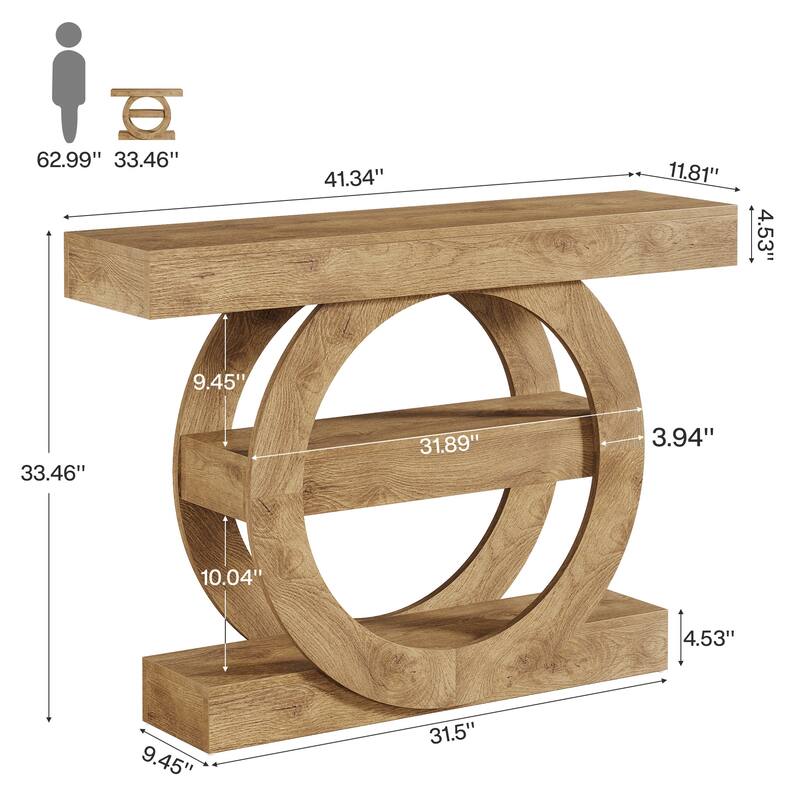 Industrial Brown 3-Tier Wood Console Table Sofa Tables for Entryway