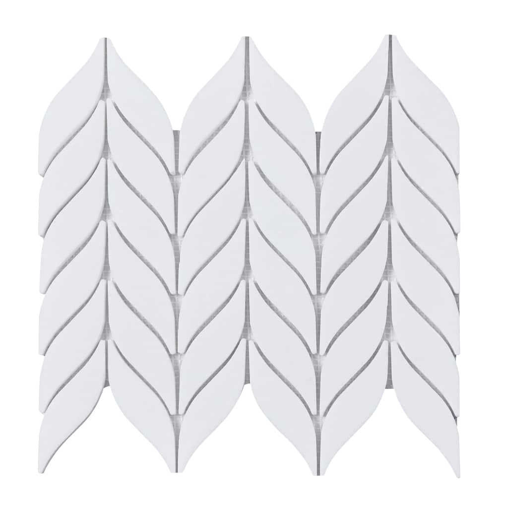 Thassos White Leaf Pattern Marble Mosaic Wall & Floor Tile - 1 Case (10 Sheets)