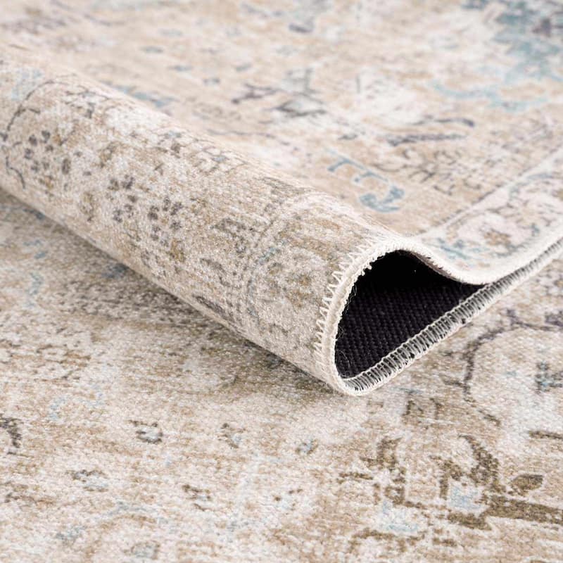 Hauteloom Caylin Living Room, Bedroom Machine Washable Area Rug - Cream, Dark Brown, Peach - 5' x 7'6"