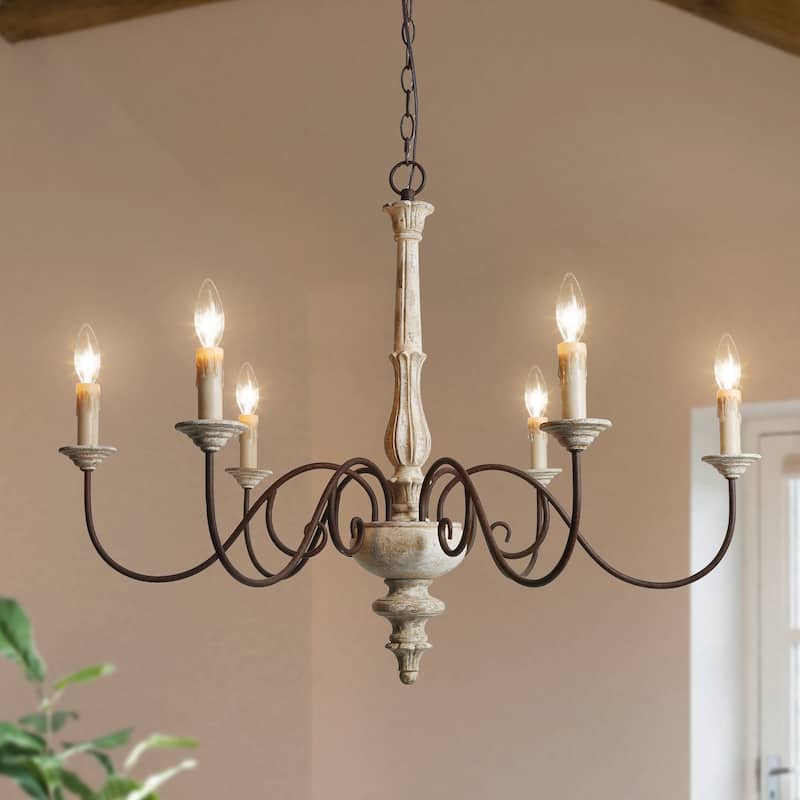 Farmhouse 6-Light Wood Chandelier French Country Classic Light for Dining Room