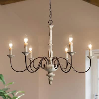 Farmhouse 6-Light Wood Chandelier French Country Classic Light for Dining Room