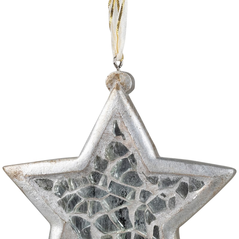Star Mosaic Style Christmas Ornament - 3.5" - Silver