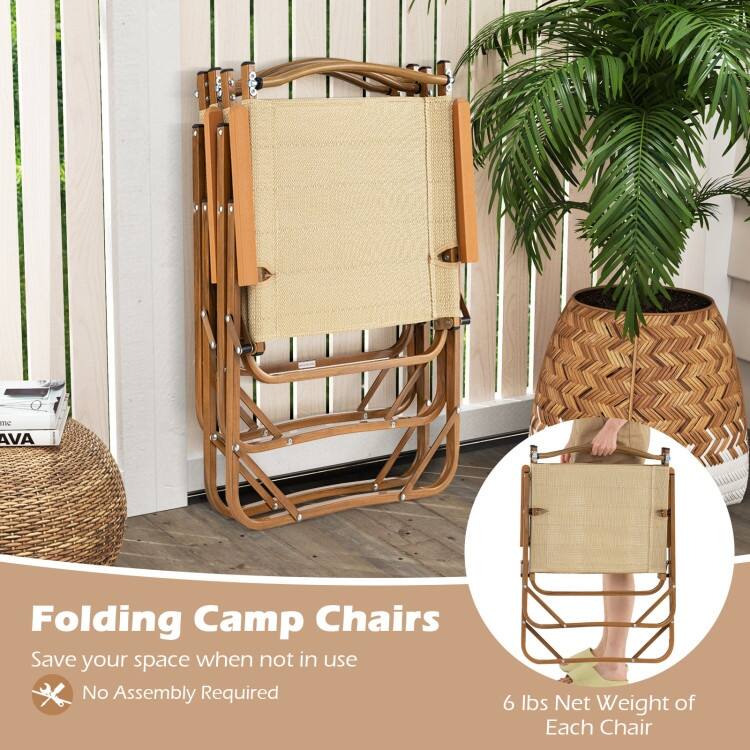 Beige Fabric Aluminum Folding Camping Chairs Set of 2 with Ergonomic Design