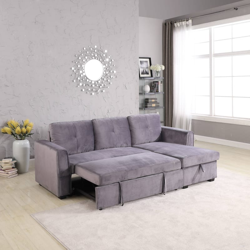 91'' Wide Velvet Storage Sectional Reversible Sleeper Sofa & Chaise