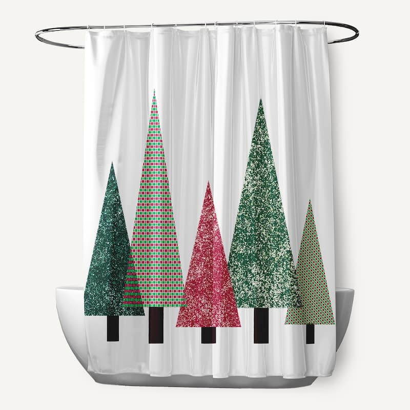 Triangle Trees Shower Curtain - Christmas Pink