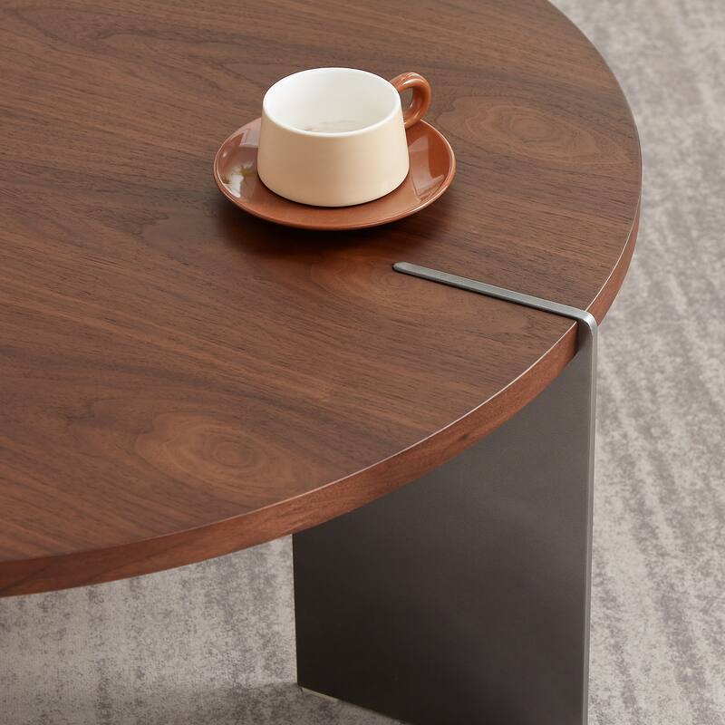 Round Coffee Table Wood Surface And Metel Feet