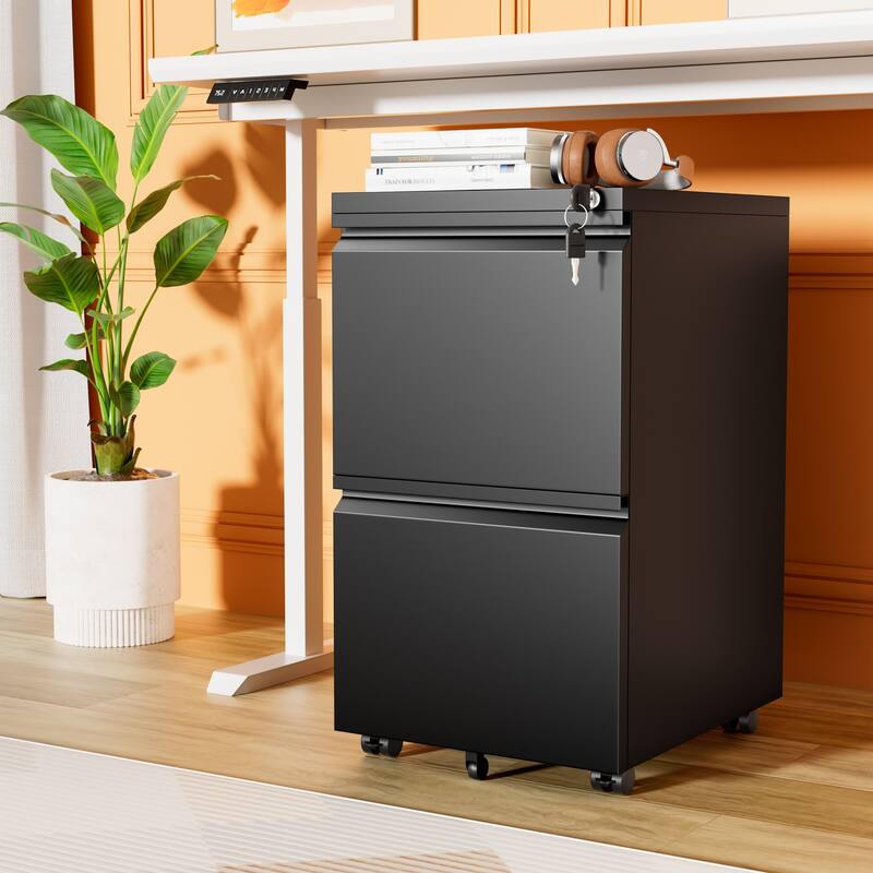 2 Drawer Metal Locking Office Mobile File Cabinet Rolling Storage Cabinet for Home Office