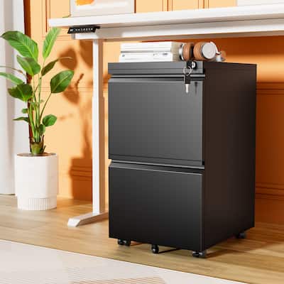 2 Drawer Metal Locking Office Mobile File Cabinet Rolling Storage Cabinet for Home Office